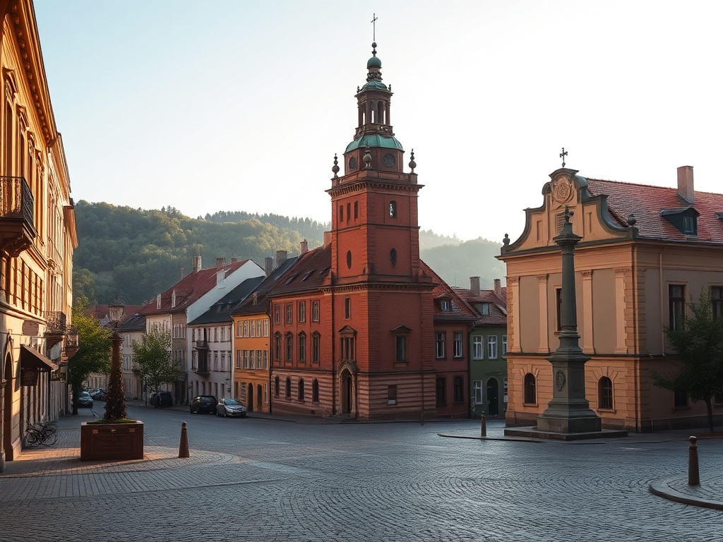Panorama Świdnicy z widocznym Rynkiem i wieżą ratuszową